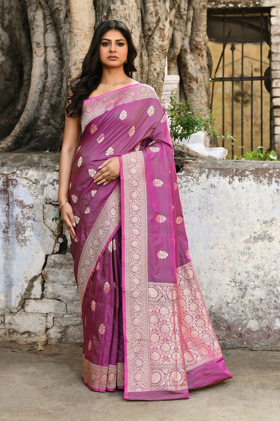 Joban Fashion Magenta Pure Katan Pure Handloom Banarasi Silk Saree - Dista