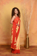 Thumbnail for Very Much Indian Tie & Dye Handloom Mul Cotton Saree - Yellow Red - Distacart