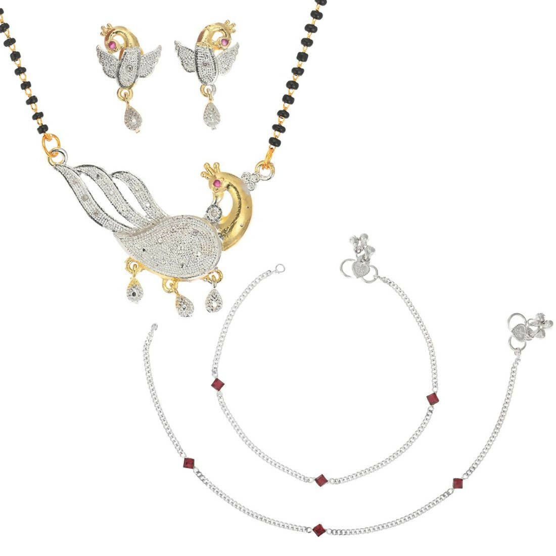 AanyaCentric Gold-plated Mangalsutra Pendant Earring Set & Silver Plated Anklet - Distacart