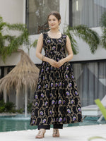 Thumbnail for The52 Black Women's Gorgeous Printed Muslin Fabric Flared Kurta Pant and Dupatta Set - Distacart