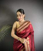Thumbnail for Joban Fashion Red Woven Pattern Raw Silk Kanjivaram Silk Saree - Distacart