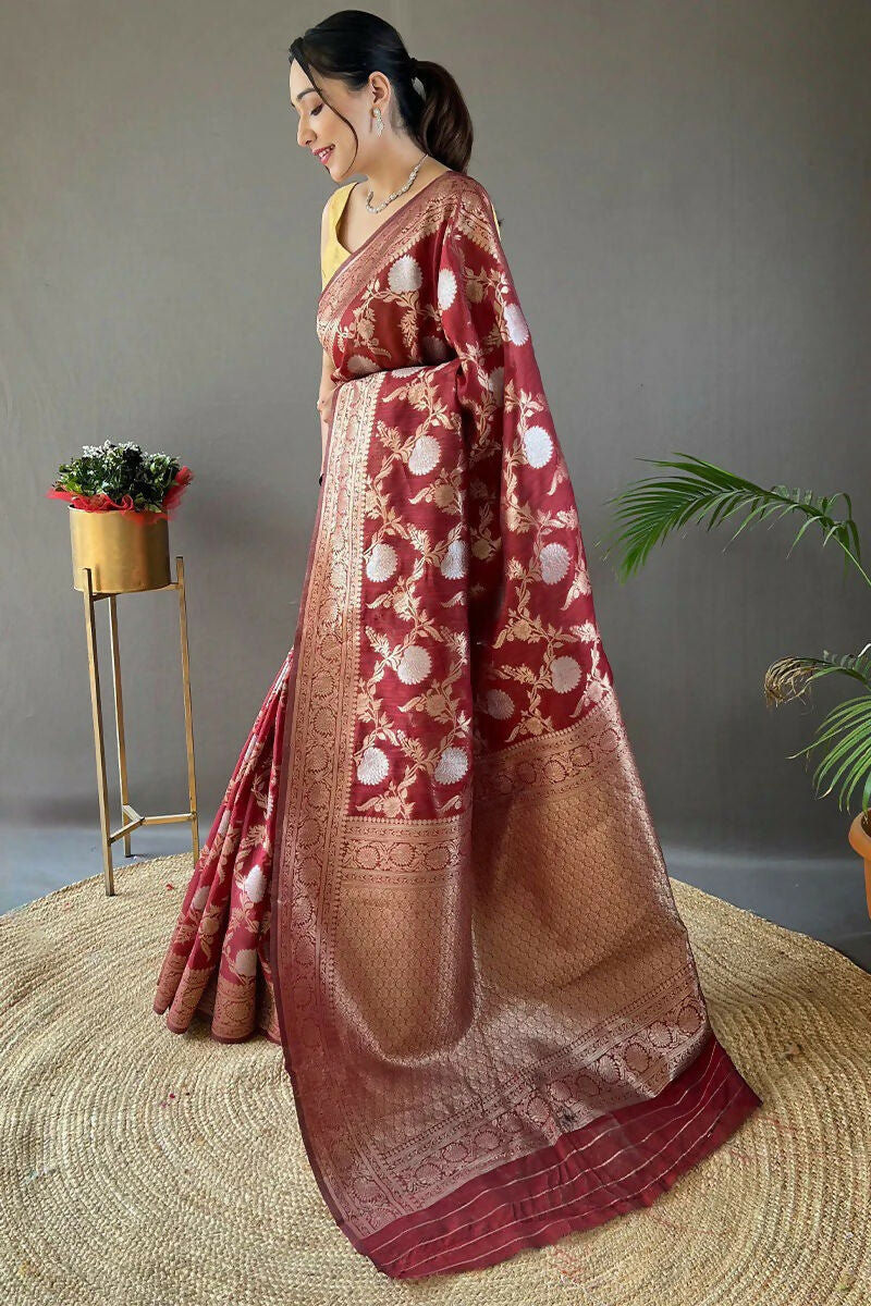Preksha Creation Banarasi Soft Silk Women Red Saree - Distacart