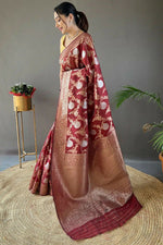 Thumbnail for Preksha Creation Banarasi Soft Silk Women Red Saree - Distacart