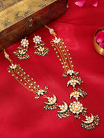 Thumbnail for Ruby Raang 22k Gold Polished Kundan Necklace With Earrings