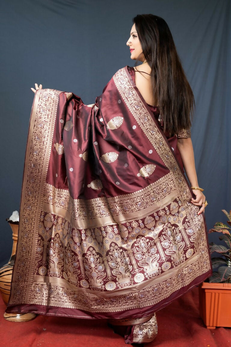 Jyoti Fashion Women's Brown Paithani Silk Zari Woven Saree with Blouse - Distacart