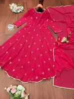 Thumbnail for Preksha Creation Women Red Georgette Anarkali Gown With Work Dupatta With Lace - Red - Distacart