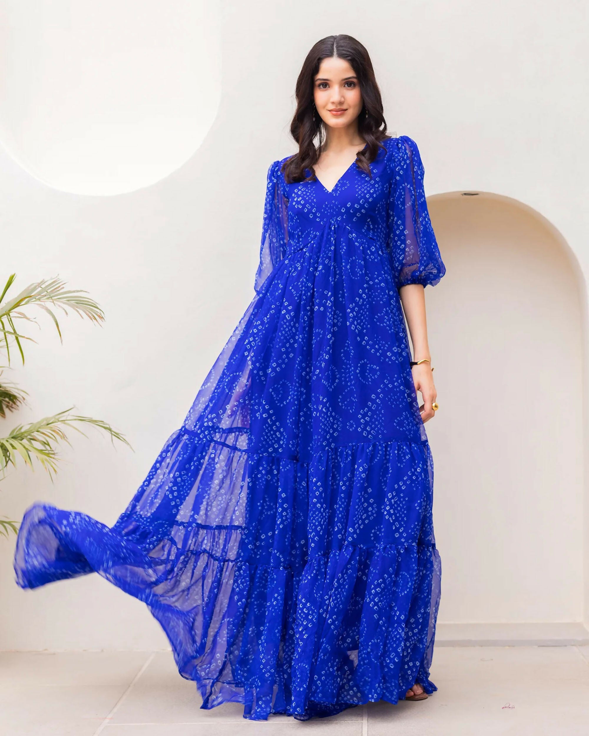 Aayaa Designer crape hand work Multi indo western - Blue