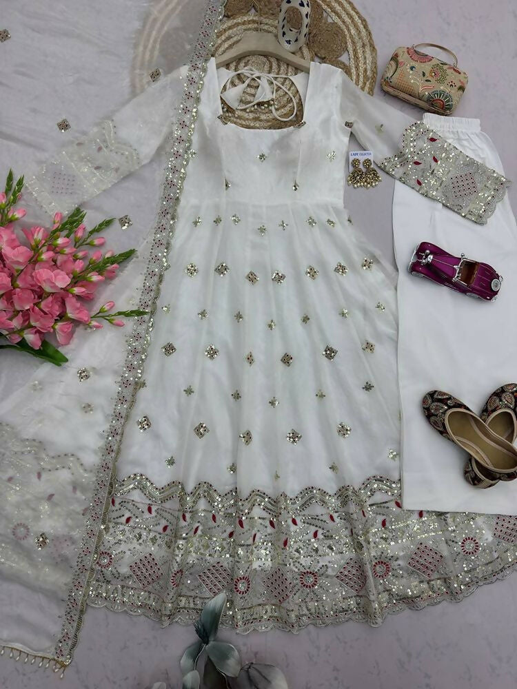 Teeya Creation Premium Off-White Designer Anarkali Suit for Wedding - Dista
