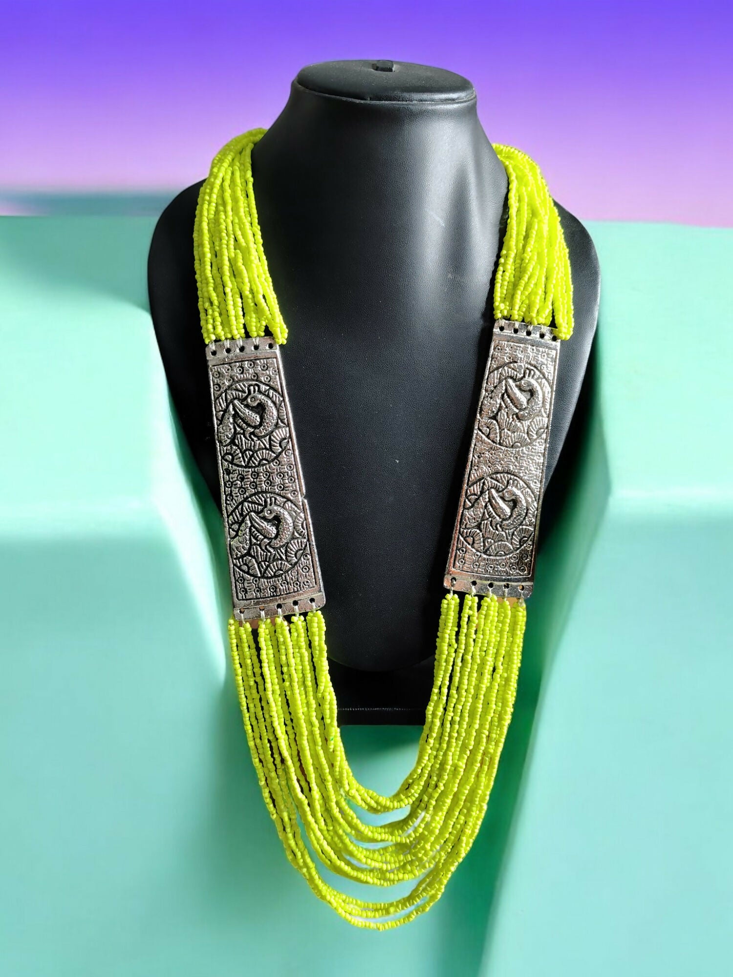 Inhanns Saree Shobha Statement Necklace - Neon Green Necklace - Distacart