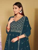 Thumbnail for Jyoti Fashion Women's Rama Georgette Embroidered Anarkali Kurta Pant Set With Dupatta - Distacart