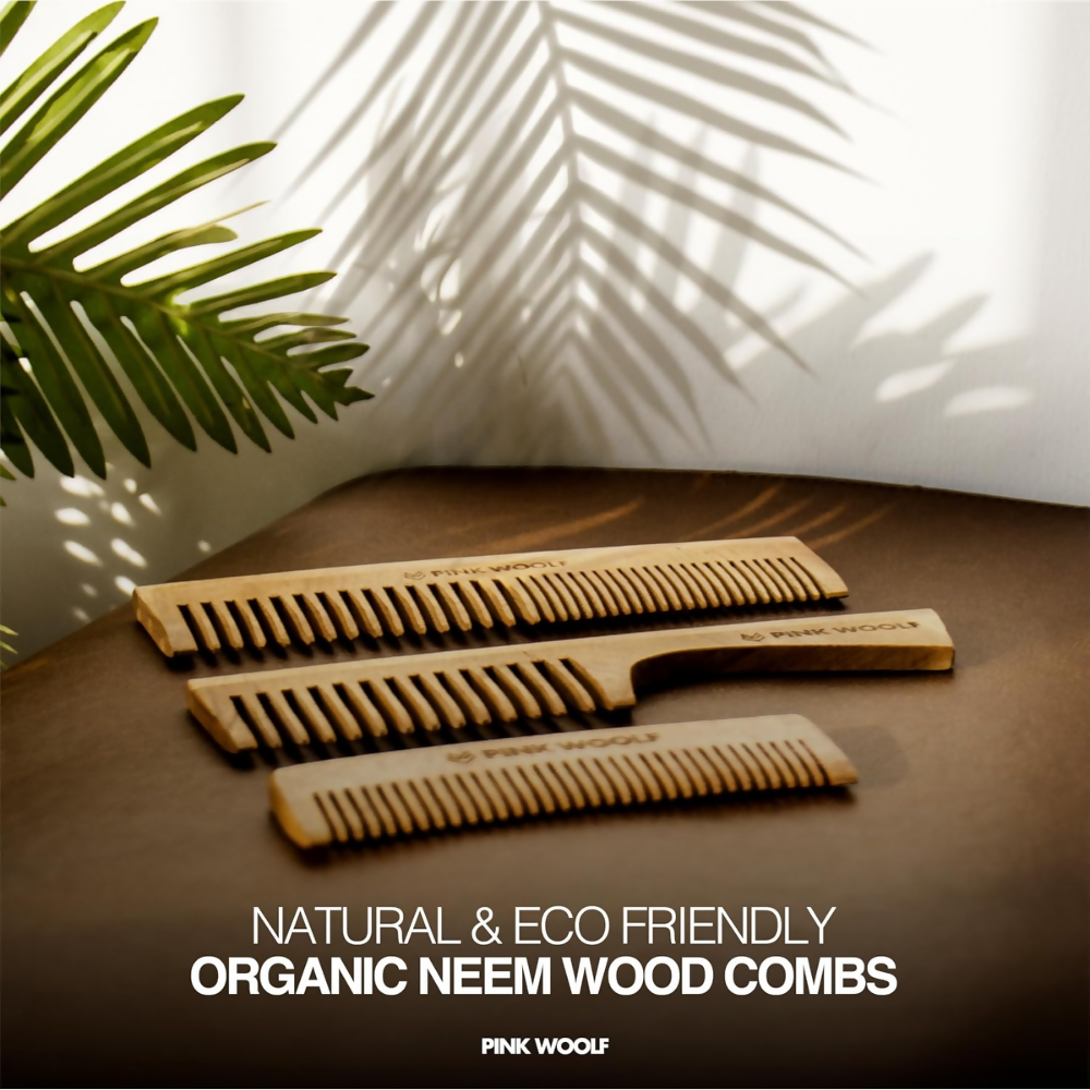 Pink Woolf Neem Wooden Comb Set for Men & Women - Dista