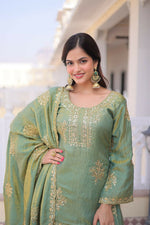 Thumbnail for Teeya Creation Womens New Stylish Fendi Crush With Zari Sequins Embroidered Work Kurta Set - Dista