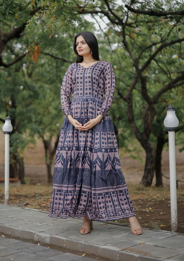 Aastha Fashion Women's Multicolor Pure Chanderi Digital Printed Anarkali Dress - Distacart