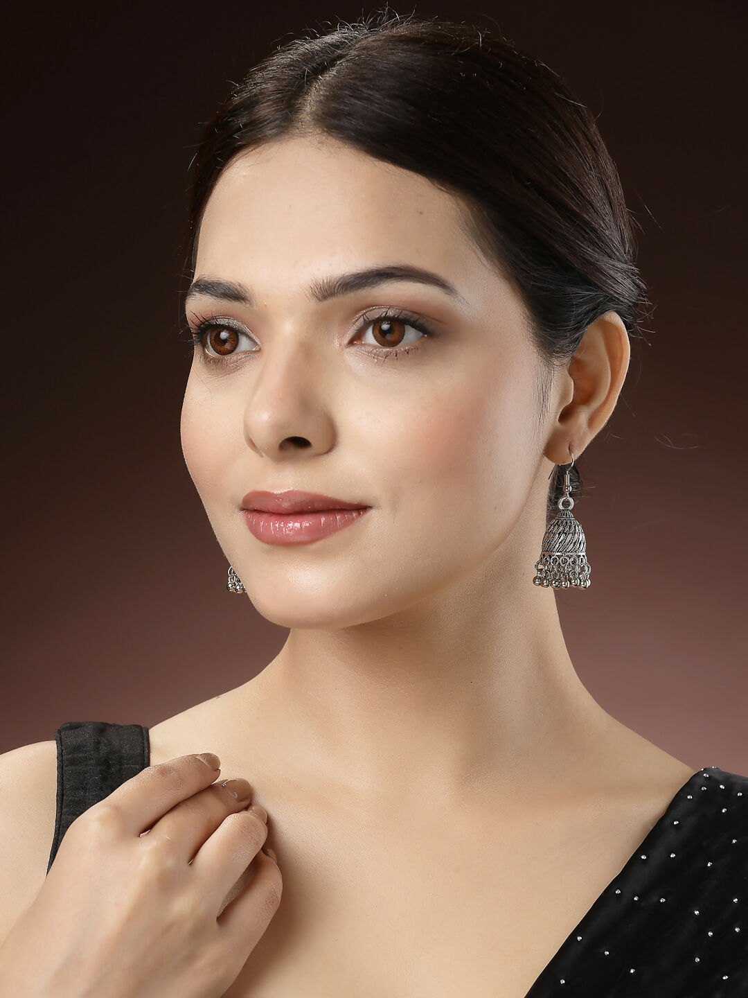 NVR Women's Silver-Toned German Silver Oxidised Dome Shaped Jhumka Earrings - Distacart