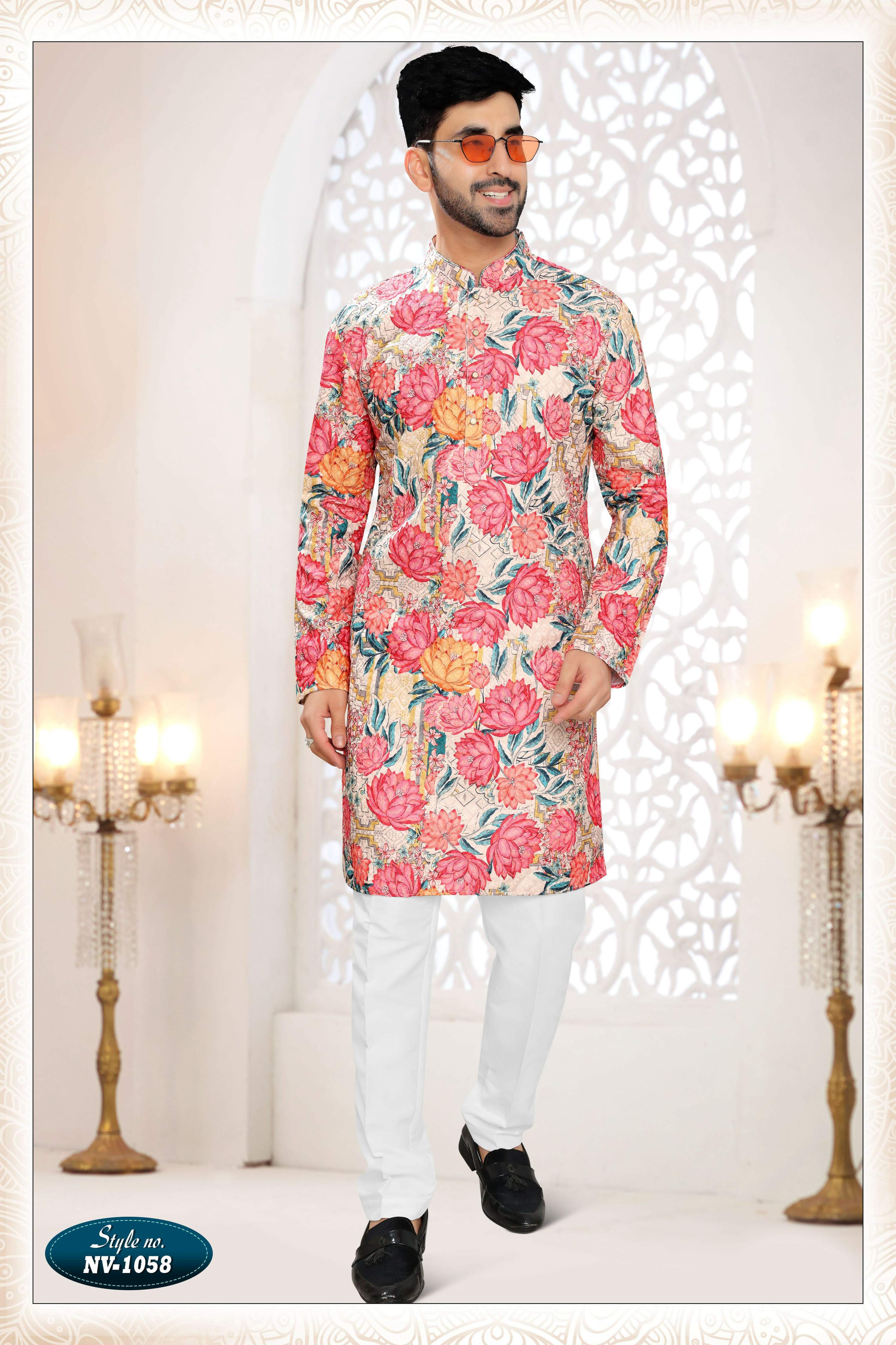 Joban Fashion Men's Cream Base Straight Silk Thread And Sequence Embroidery All Over Kurta Set - Distacart