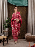 Thumbnail for Yufta Hot Pink Floral Print Pure Cotton Beads Straight Kurta Dupatta Set With Lace Detailing
