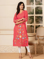 Thumbnail for Yufta Hot Pink Hand Painted Straight Kurta