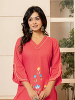 Thumbnail for Yufta Hot Pink Hand Painted Straight Kurta