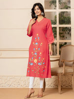 Thumbnail for Yufta Hot Pink Hand Painted Straight Kurta