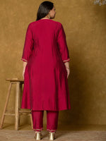 Thumbnail for Yufta Hot Pink Silk Embroidered Plus Size Kurta Dupatta Set