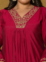 Thumbnail for Yufta Hot Pink Silk Embroidered Plus Size Kurta Dupatta Set
