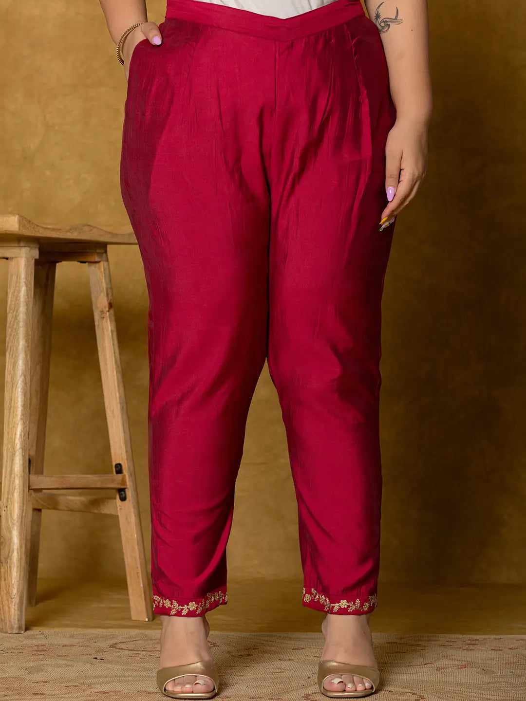Yufta Hot Pink Silk Embroidered Plus Size Kurta Dupatta Set