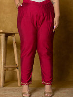 Thumbnail for Yufta Hot Pink Silk Embroidered Plus Size Kurta Dupatta Set