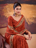 Thumbnail for Vastranavya Orange Crepe Printed Saree with Unstitched Blouse - Distacart