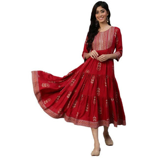 Anubhutee Women's Rayon A-Line Maxi Casual Maroon Dress - Distacart