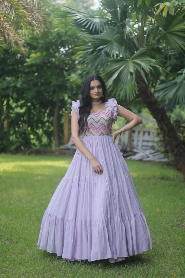 Jyoti Fashion Women's Purple Sequins Thread Embroidery Faux Georgette Anarkali Dress - Distacart