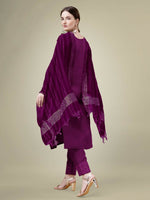 Thumbnail for Jyoti Fashion Women's Purple Cotton Blend Embroidery & Sequence work Kurta with Trouser & Dupatta - Distacart