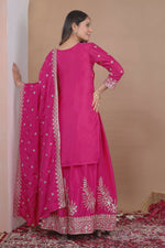 Thumbnail for Lehenga Mart Designer Sharara Suit With Kurta, Sharara, Dupatta For Women-Pink - Distacart