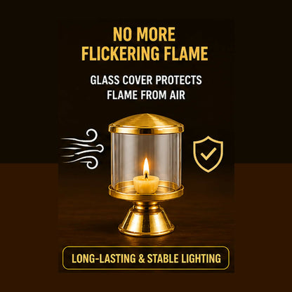 Not Available Pure Brass Ghee Diya for Puja with Glass Cover - Dista