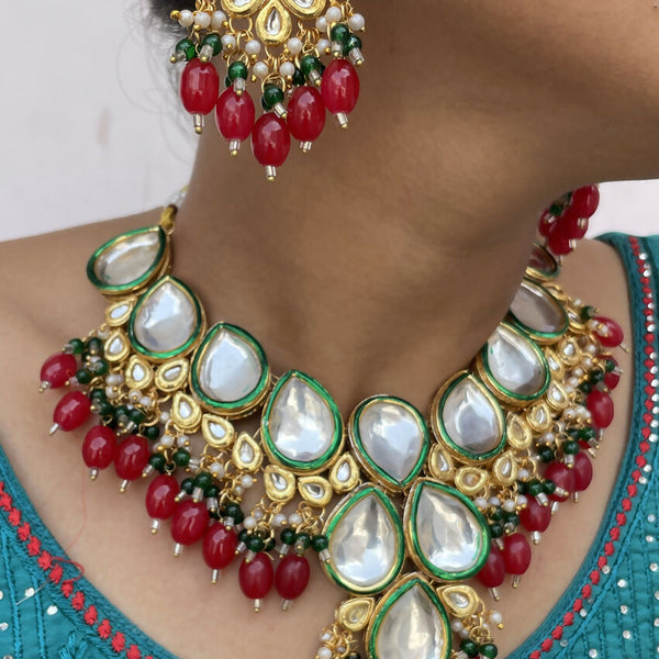 Joban Fashion Hand Made High Quality Gold Plated Base Metal Alloy Kundan Stone Studded Kundan Jewellery Set - Distacart