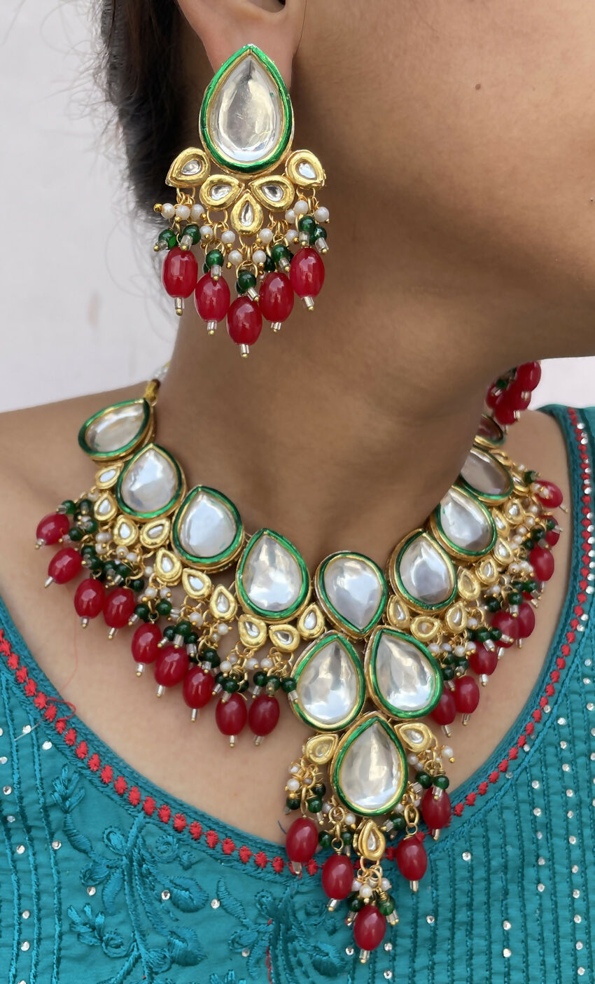 Joban Fashion Hand Made High Quality Gold Plated Base Metal Alloy Kundan Stone Studded Kundan Jewellery Set - Distacart