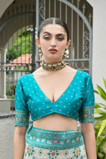 Thumbnail for Vishnu Weaves Women's Sea-Green Banarasi Silk Patola Zari Woven Saree with Blouse