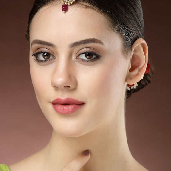 NVR Women's Gold-Polished CZ Stone-Studded Borla Maang Tikka - Distacart