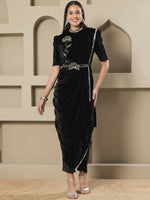 Thumbnail for Joban Fashion Women Black Velvet Hand Embellishment Stitched Kurta Set - Distacart