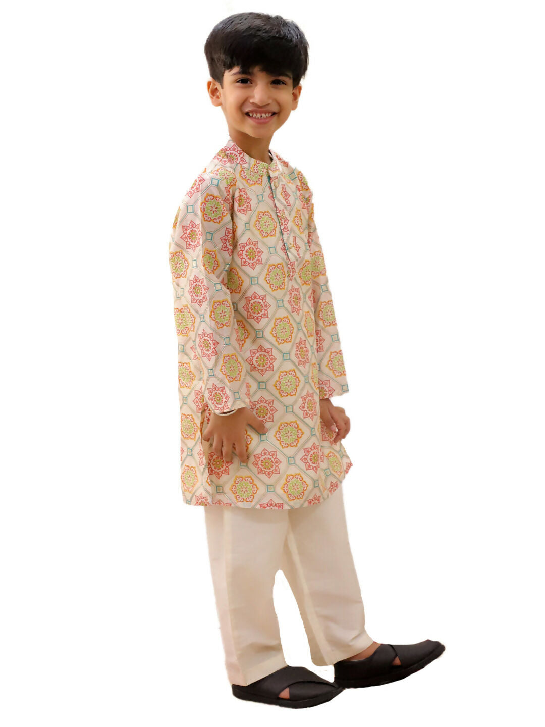 Lil Drama Mishti Off White Kurta Pyjama Set For Boys