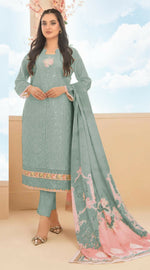 Thumbnail for Anaita Sky Blue Cambric Cotton Stitched Suit with Embroidery & Sequence Work - Distacart