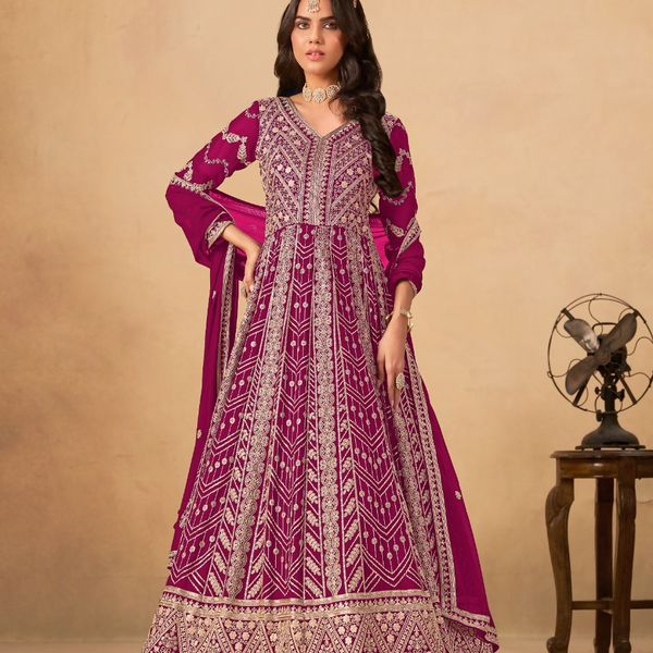 Anaita Rani Pink Faux Georgette Stitched Anarkali Suit with Heavy Embroidery Work - Distacart