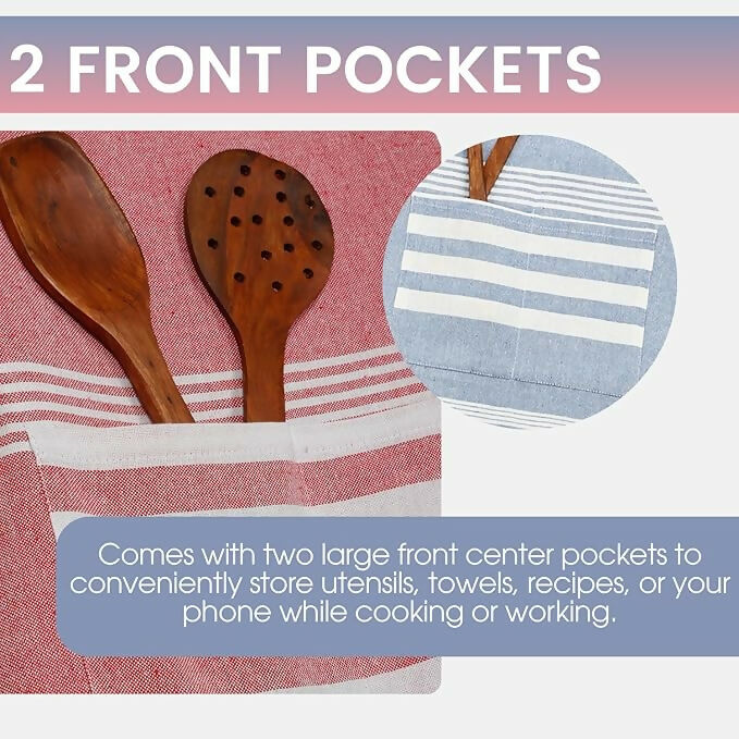 Varde Waterproof Chef Apron With 2 Pockets-Rock Blue & Light Mauve (Pack of 2) - Dista