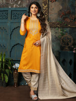Thumbnail for Vamika Chinon Embroidery Mustard Party Wear/Casual Wear/Office Wear Kurta Set/Suit - Distacart