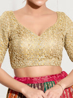 Thumbnail for Joban Fashion Gold Crochet Padded Blouse With Sweetheart Neck Elbow Sleeves - Distacart