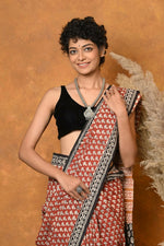 Thumbnail for Very Much Indian Handblock Printed Cotton Saree With Natural Dyes - Orange - Distacart