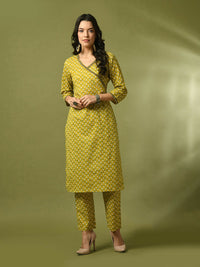 Thumbnail for Myshka Women's Yellow Printed Cotton Straight Party Kurta Set - Distacart