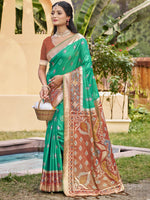 Thumbnail for Shree Shyam Fashion Rama Green Pochampally Silk Saree - Distacart