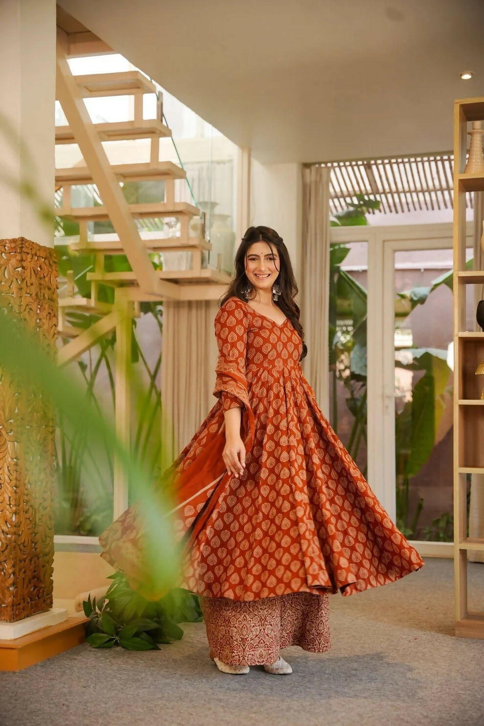 Aayaa Designer Cotton Silk Suit - Maroon - Dista