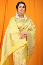 Thumbnail for Jyoti Fashion Women's Cream Kanjivaram Silk Zari Woven Saree with Blouse - Distacart