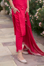 Thumbnail for The52 Red Women's Gorgeous Embroidered Rayon Slub Fabric Straight Kurta Pant with Dupatta Set - Distacart